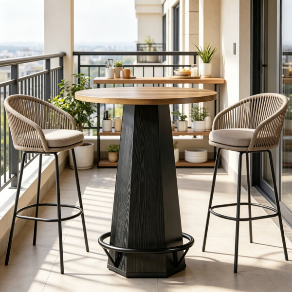 31.5" Round Bar Table with Unique Hexagonal Base