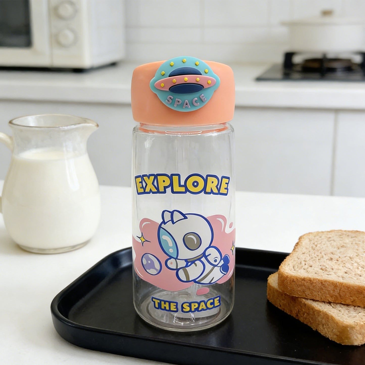 Astronaut Cat Plastic Water Bottle - 400ml Pink