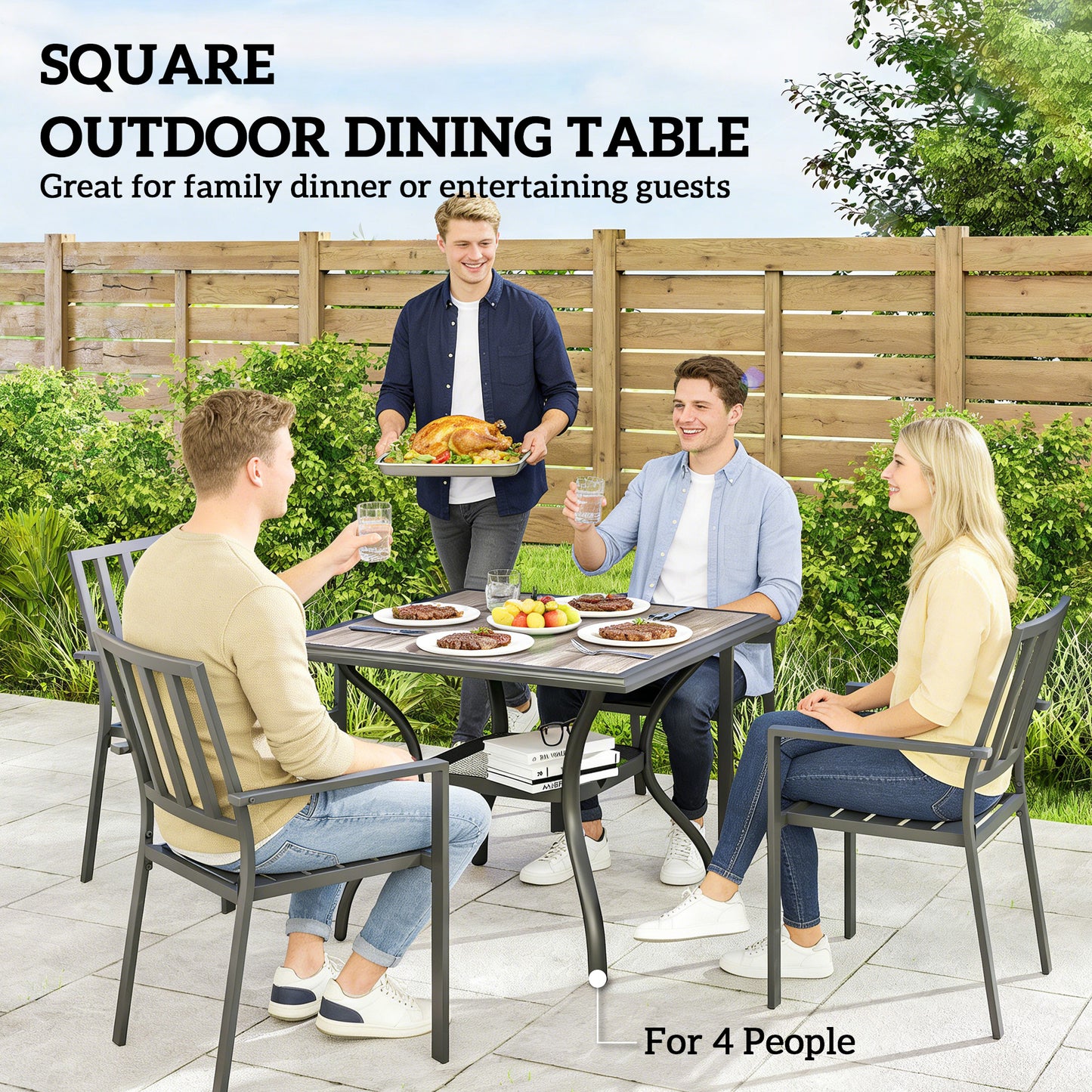 37" Square Outdoor Dining Table for 4 with Umbrella Hole - Gray