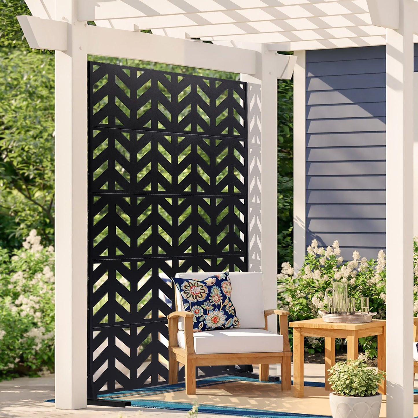 Metal Privacy Screen 47x72 Inches Outdoor Freestanding Garden Barrier - Black