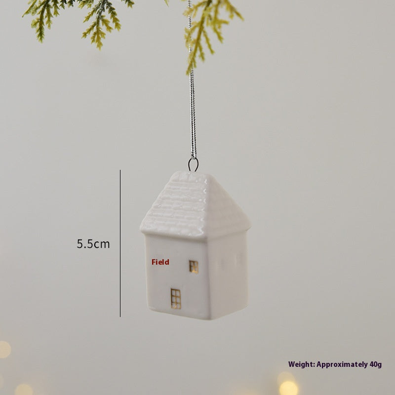 Mini House Ceramic Christmas Pendant Ornament Set