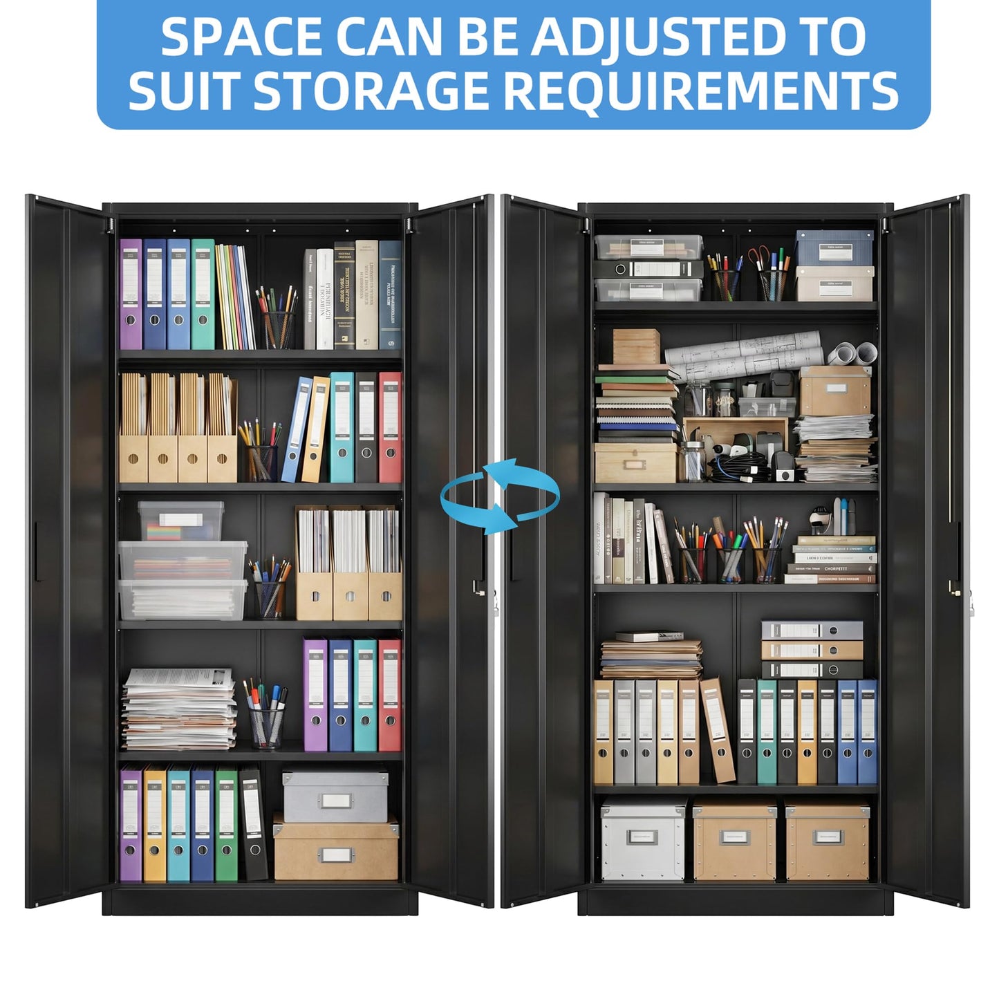 Lockable Metal Storage Cabinet with Adjustable Shelves - Black