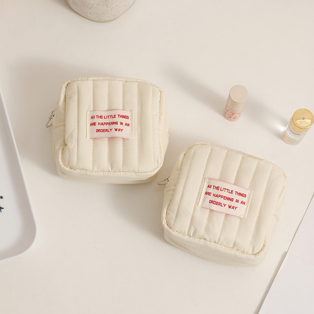 Minimalist Square Makeup Bag with Compartments - Portable Lipstick & Coin Purse