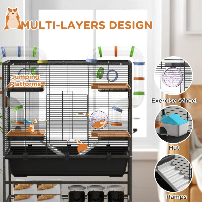 Small Animal Cage for Hamsters & Gerbils with Tubing, Wheel & Ramps
