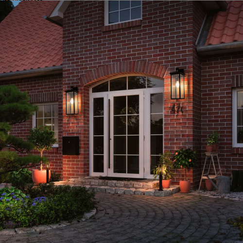 20 Inch Outdoor Wall Lanterns Set of 2 Black Metal Sconces Weatherproof Porch Garage Entryway Lighting