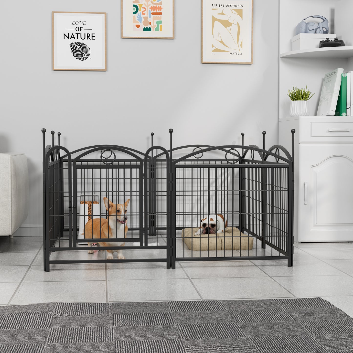 Indoor/Outdoor 24 Inch Dog Playpen - Heavy Duty Metal Pet Fence with Doors