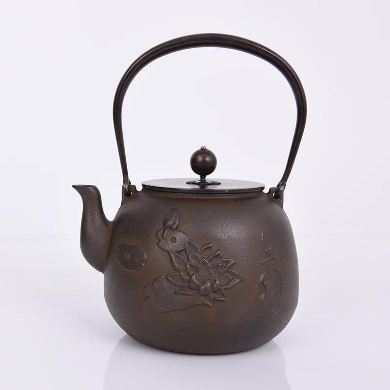 Cast Iron Embroidered Teapot - Traditional Chinese Style, 1.2L for Tea & Boiling Water