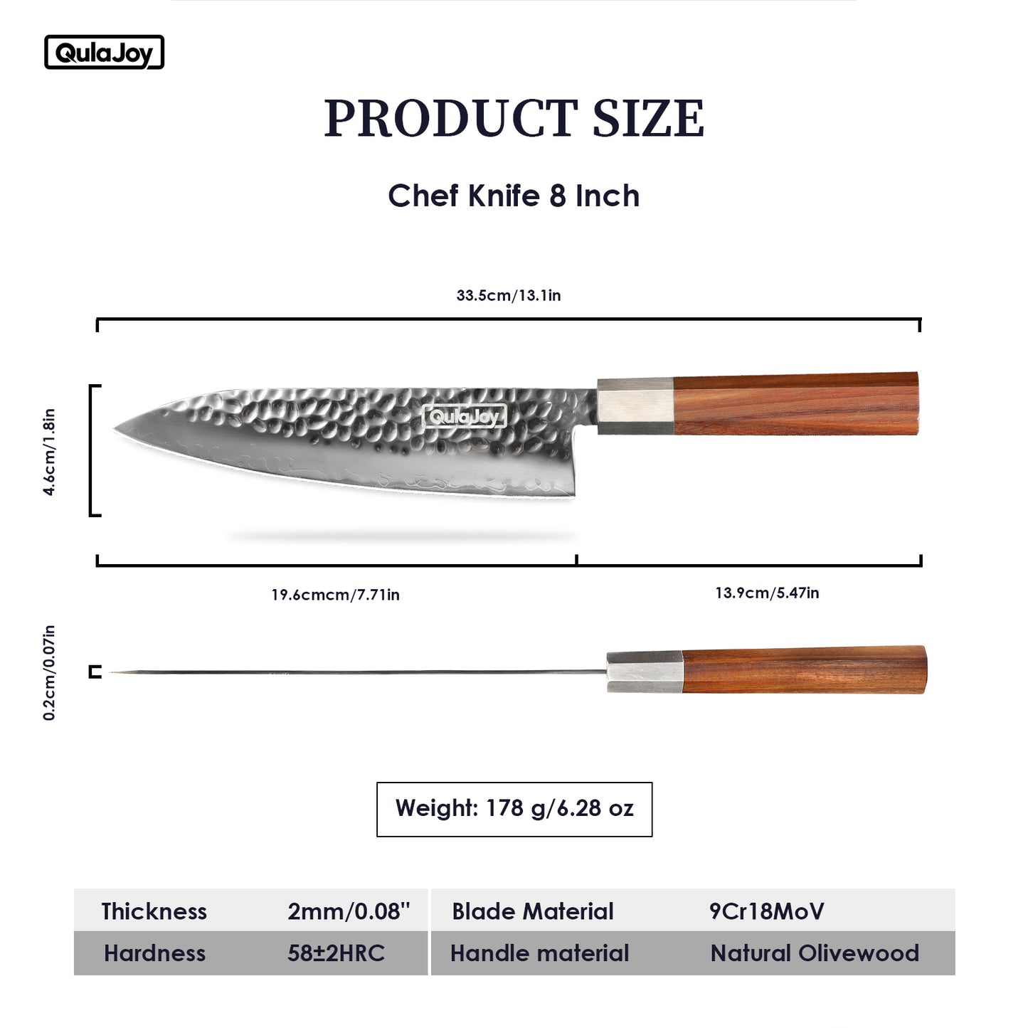 Japanese Nakiri Knife - 7-Inch Hammered Steel Blade with Olivewood Handle