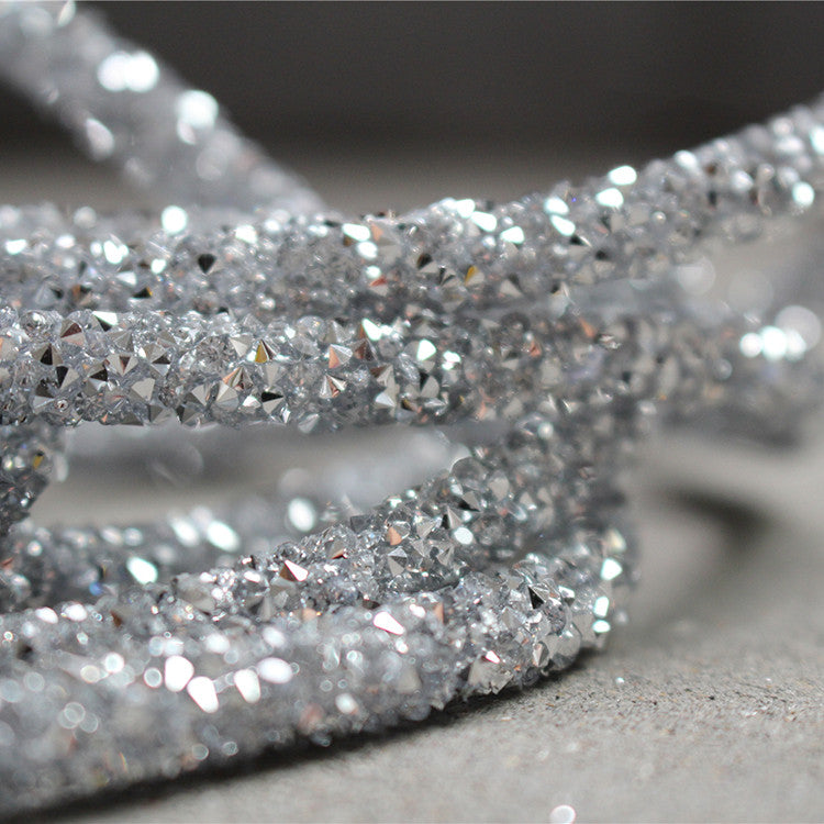 Silver Glitter Crystal Soft Lace Trim for Crafts & Sewing - Multiple Lengths