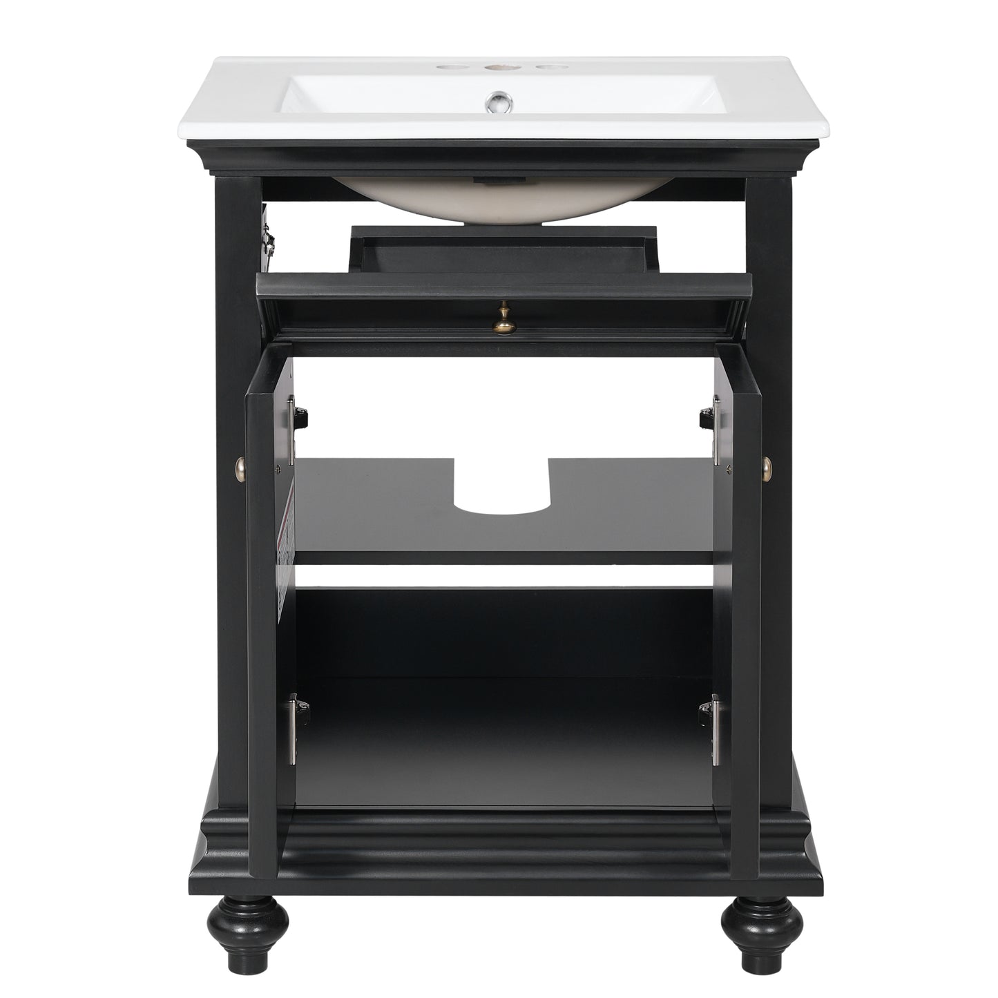24" Black Modern Bathroom Vanity with Tip-Out Drawer & Soft-Close Hinges