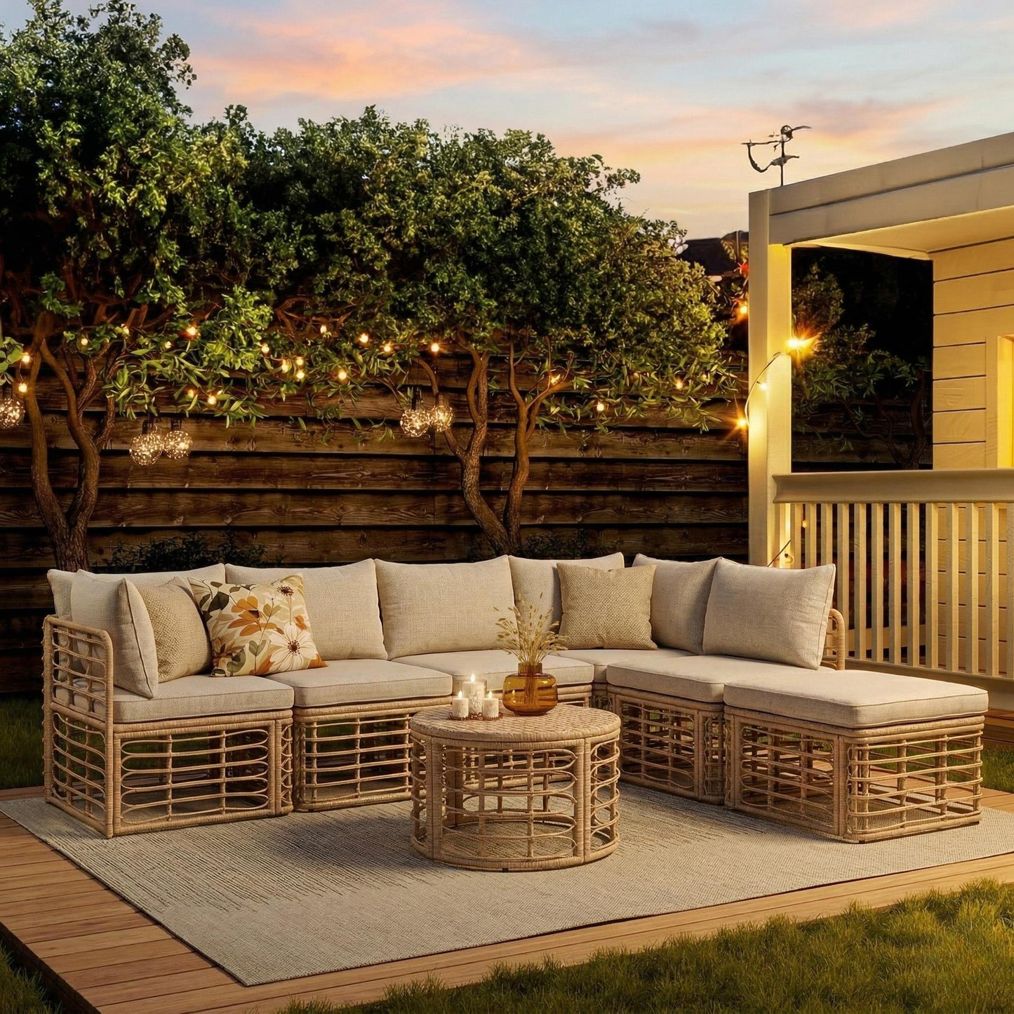 GO 7 Pieces Outdoor Patio Furniture, All-Weather Rattan Sectional