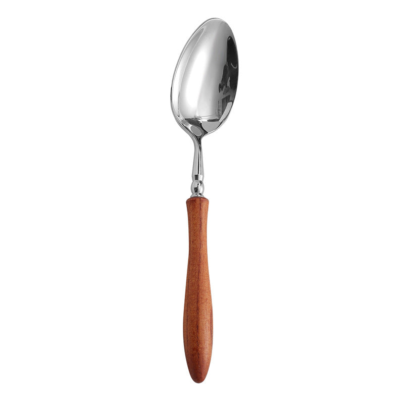 Stainless Steel Cutlery Set with Wooden Handles - Forks Spoons Knives