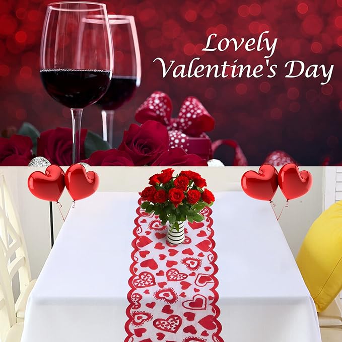 Lace Heart-Shaped Table Runner - 1 Piece, 13x72 Inches