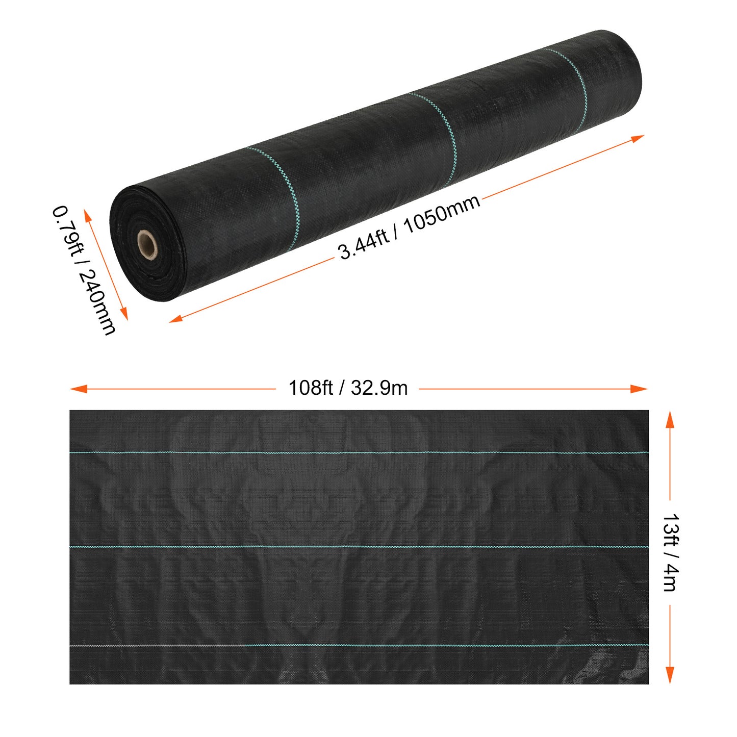 Heavy Duty Landscape Fabric 13FT x 108FT Weed Barrier Garden Cloth Permeable Under Gravel