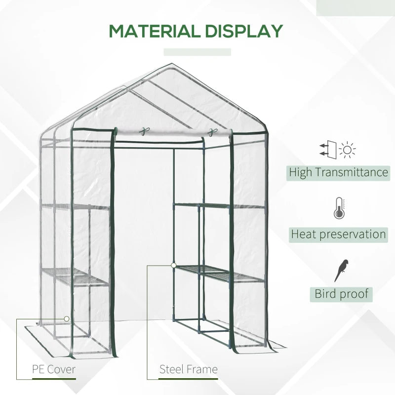 Portable Walk-In Greenhouse Kit with 3 Shelves, Roll-Up Door & Weatherproof Cover