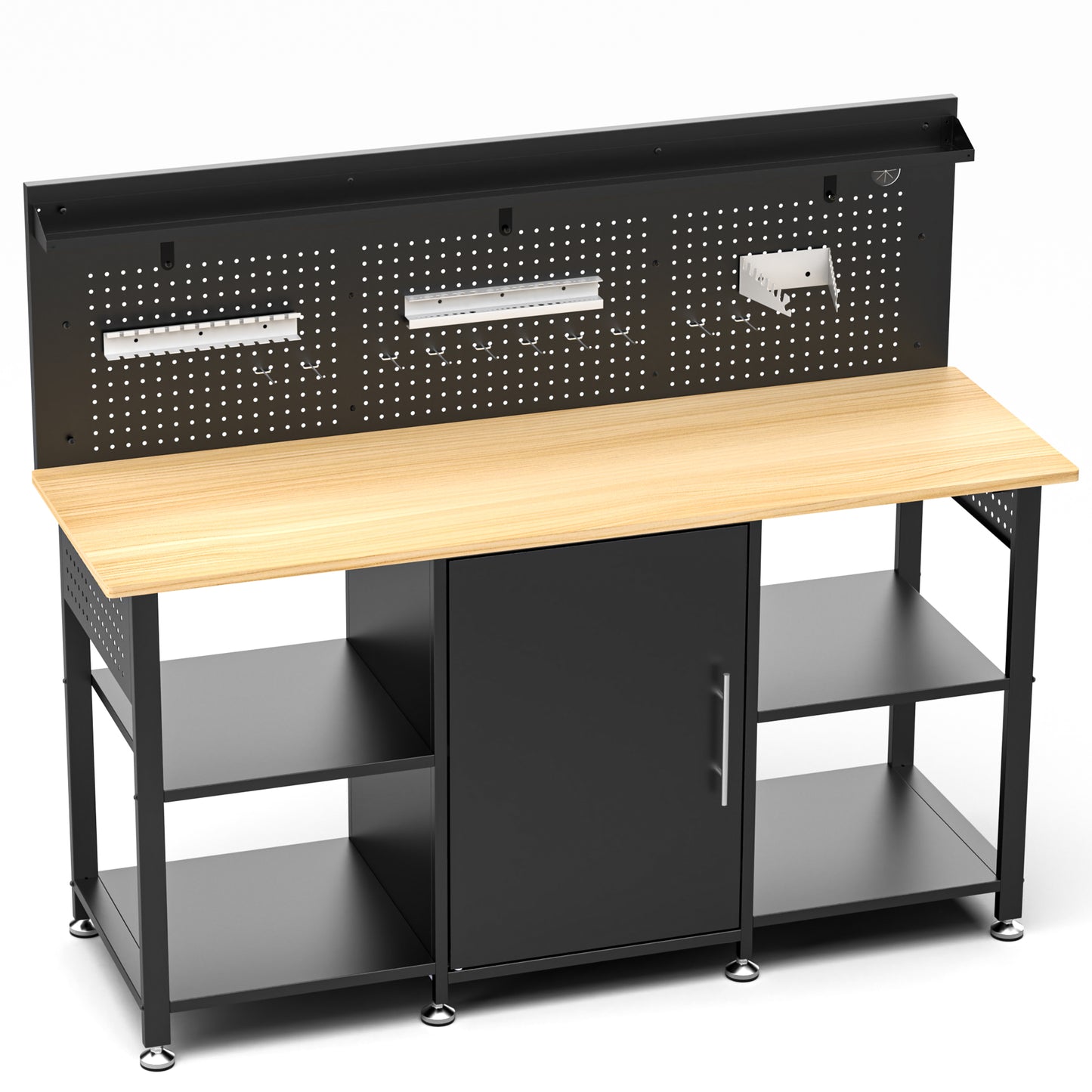 Heavy Duty Workbench with Storage Cabinet and Pegboard - 60 Inch Garage Table