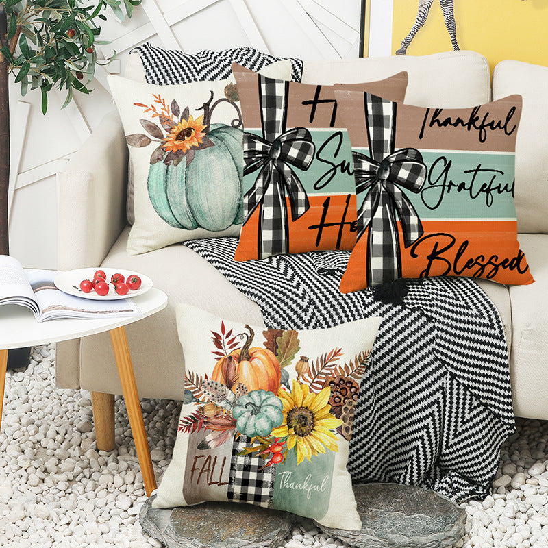 Fall Pumpkin Throw Pillow Covers 18x18 Inch Autumn Thankful Grateful Decor Set