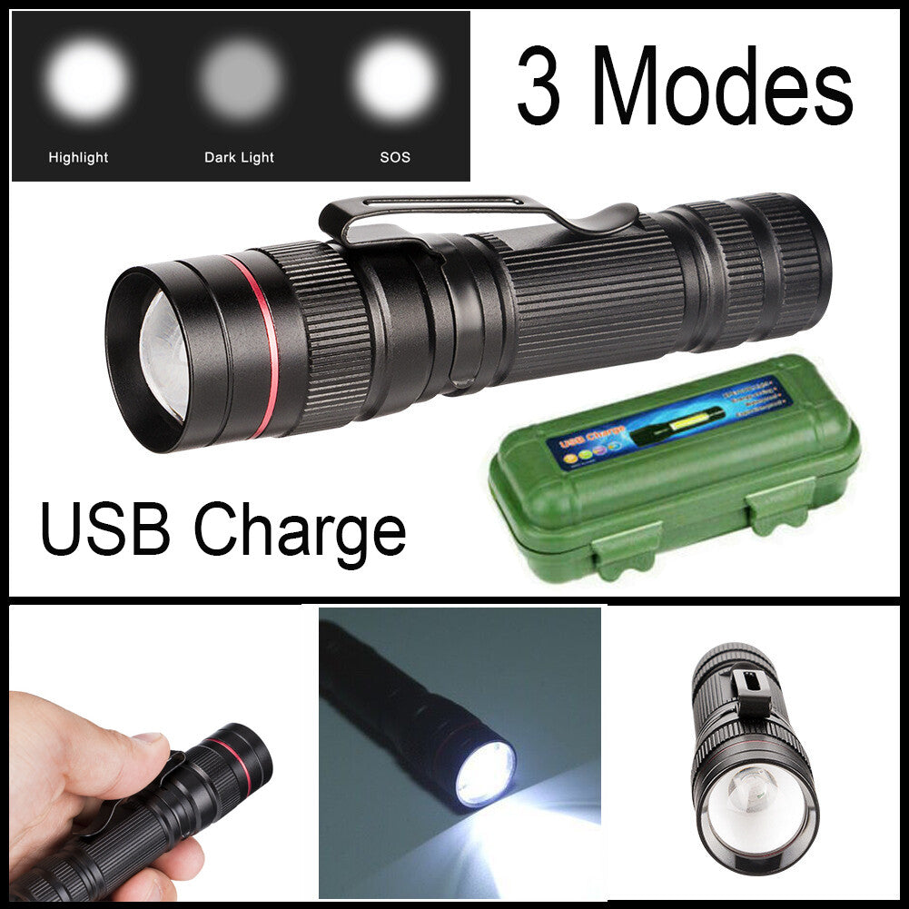 Rechargeable LED Flashlight Pack - Tactical Zoom Mini Pen Light for Camping & Outdoor Use