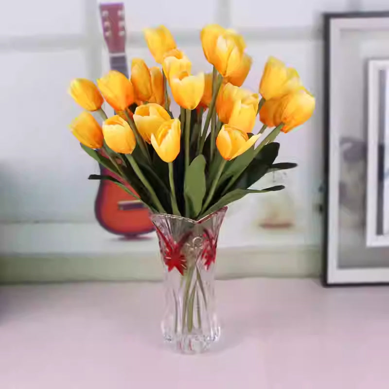 Artificial Tulip Flower Arrangement with Glass Vase - Home Decor Set