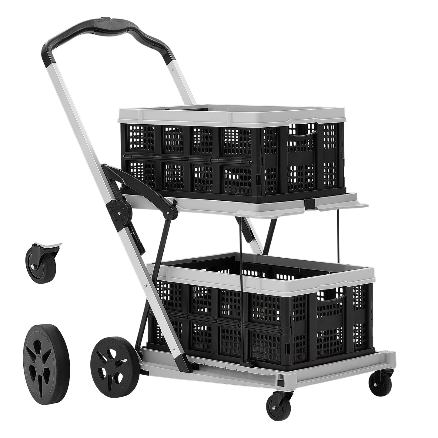 Foldable Shopping Cart with Wheels 200lbs Capacity Portable Utility Cart for Groceries
