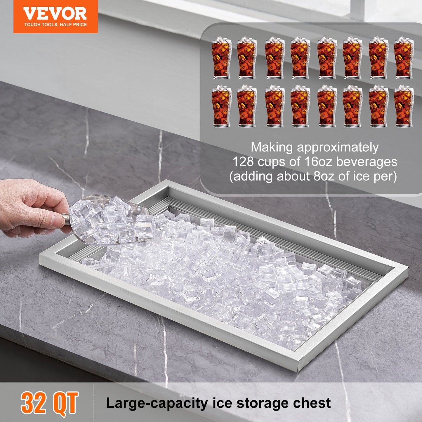 Stainless Steel Drop-In Ice Chest - 40 Qt Outdoor Cooler