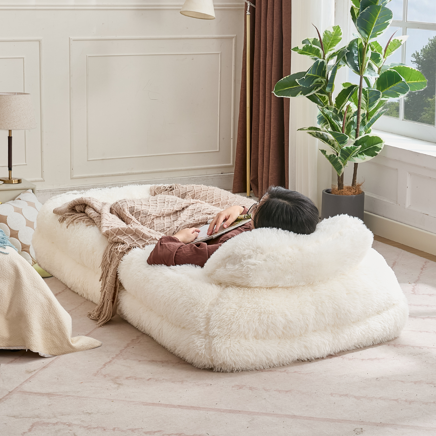 5-Position Adjustable Human Dog Bed & Lazy Sofa - Beige