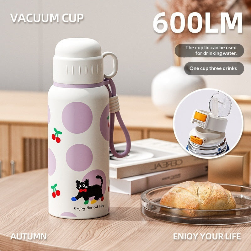 Insulated Stainless Steel Travel Mug 600ml with Carrying Strap & Straw