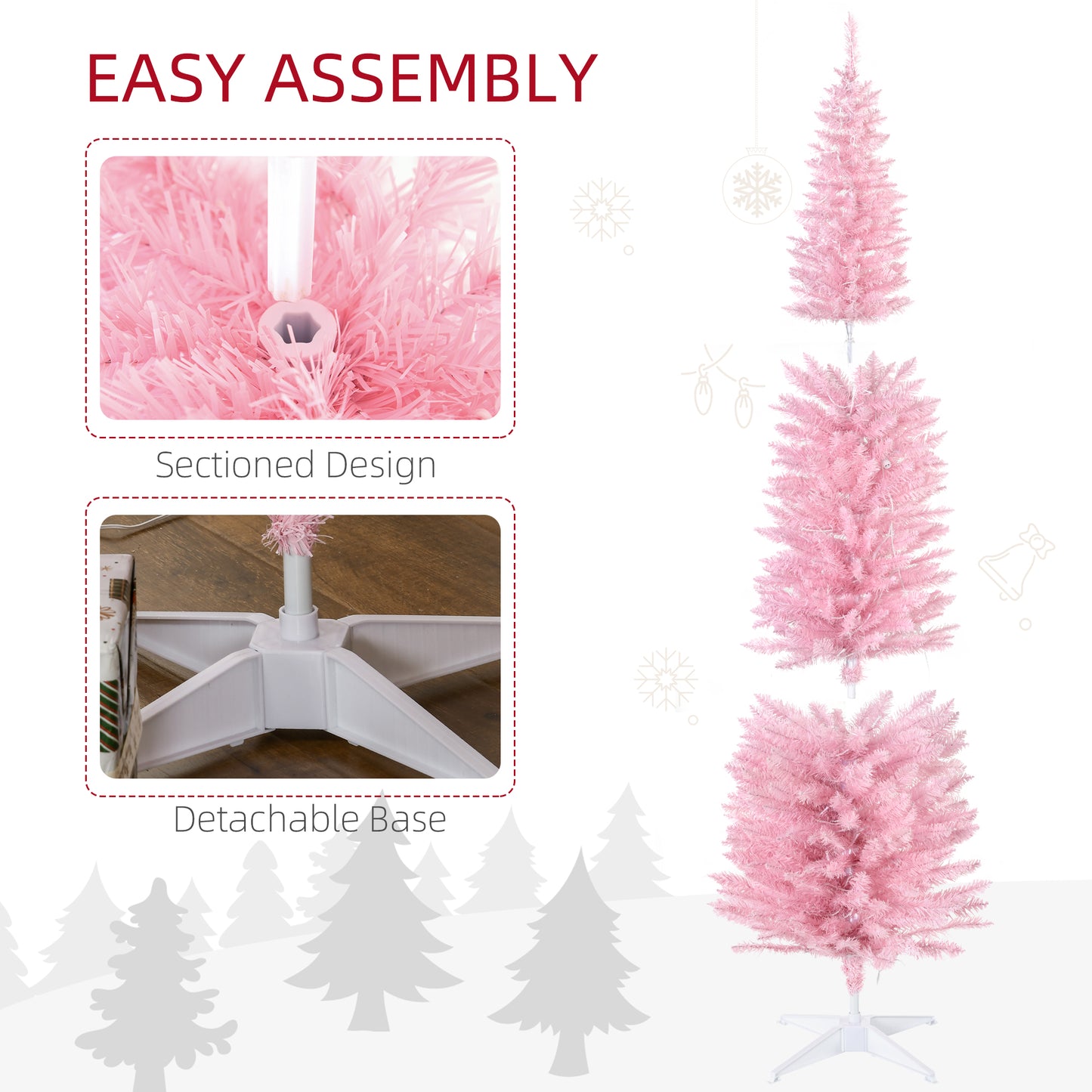 7ft Slim Pink Christmas Tree with Warm White LED Lights