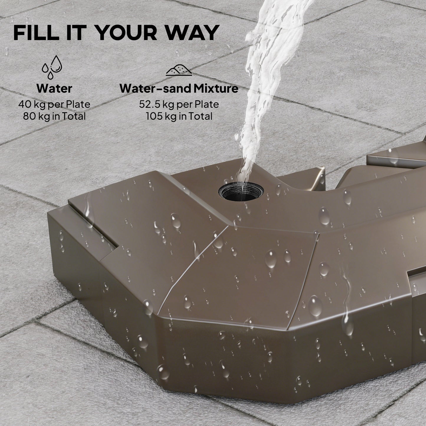 Cantilever Umbrella Base Weight Set - 231 lb Sand/Water Fillable, Brown