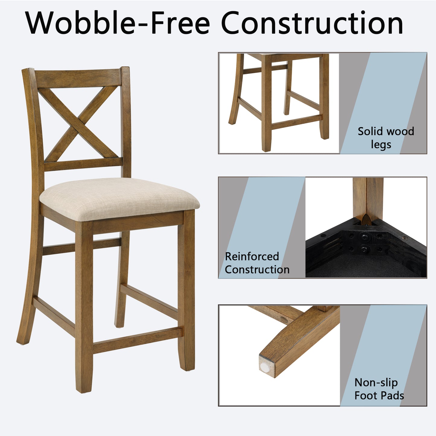 Set of 4 Wooden Counter Height Dining Chairs - Oak