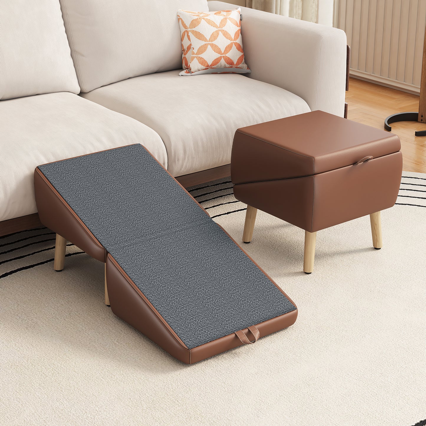 Foldable Dog Stairs for Small Dogs and Cats - Wooden Pet Ramp for Couch & Bed, Brown