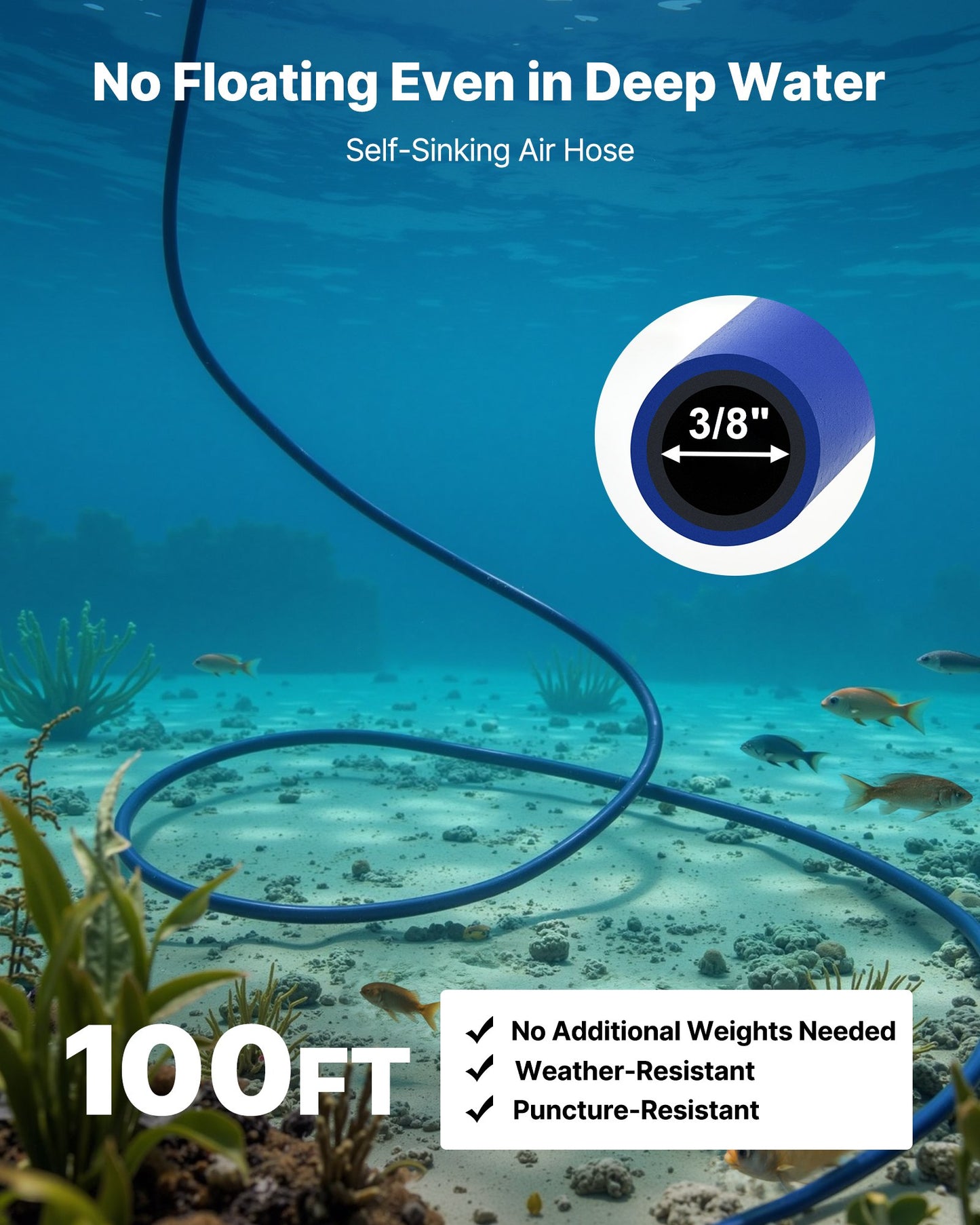Pond Aerator System for 3 Acres with 5.2 CFM Air Compressor, Diffuser & Tubing