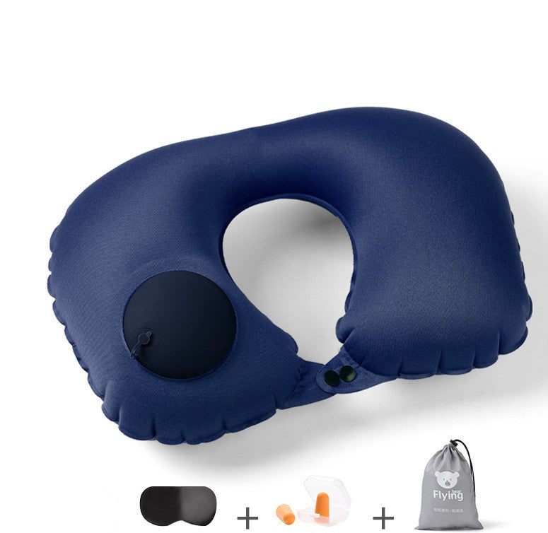 Portable Inflatable U-Shaped Travel Pillow with Self-Inflating Valve