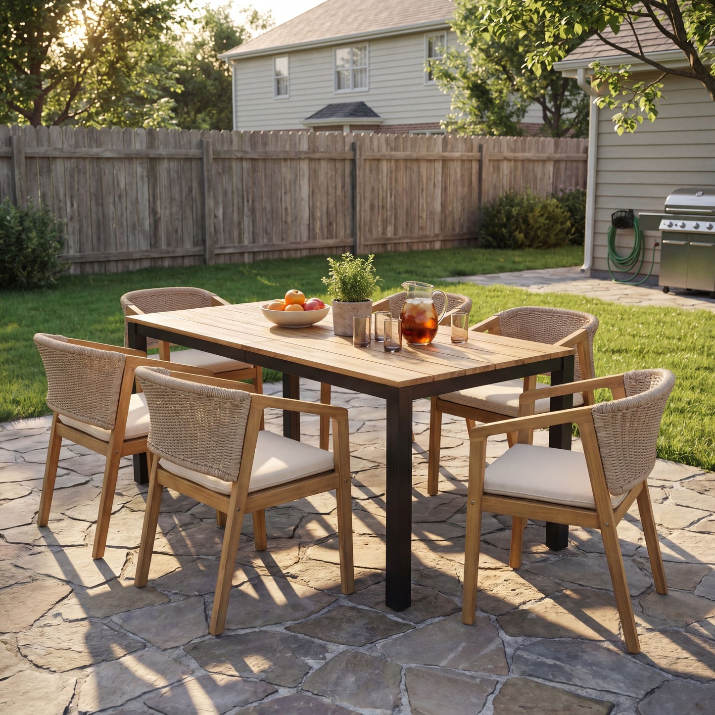 7-Piece Outdoor Dining Set with Acacia Wood Table & Chairs