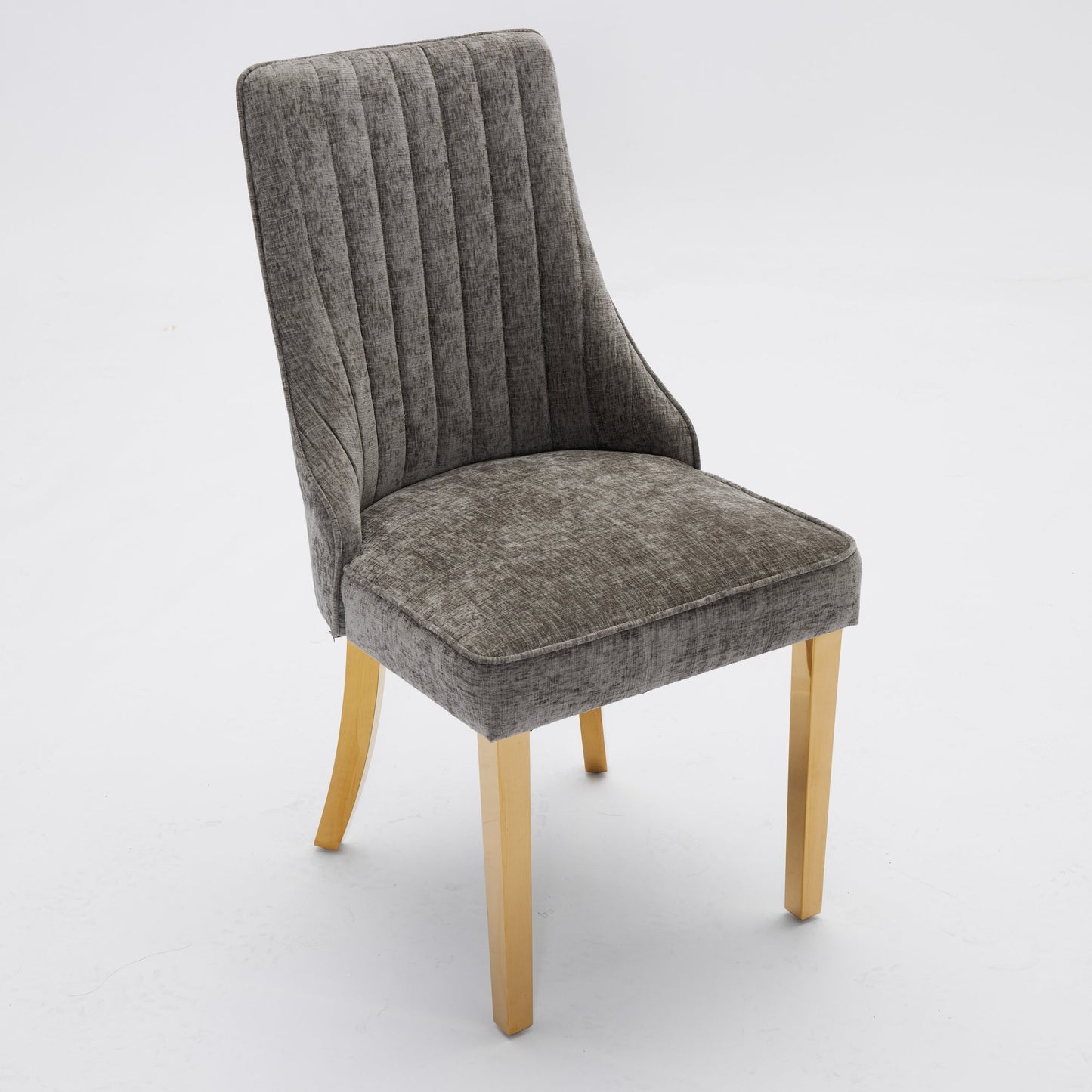Gray Chenille Dining Chairs Set of 2 with Golden Legs