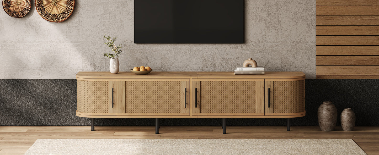 70-Inch Modern TV Stand with Rattan Doors for 80-Inch TVs