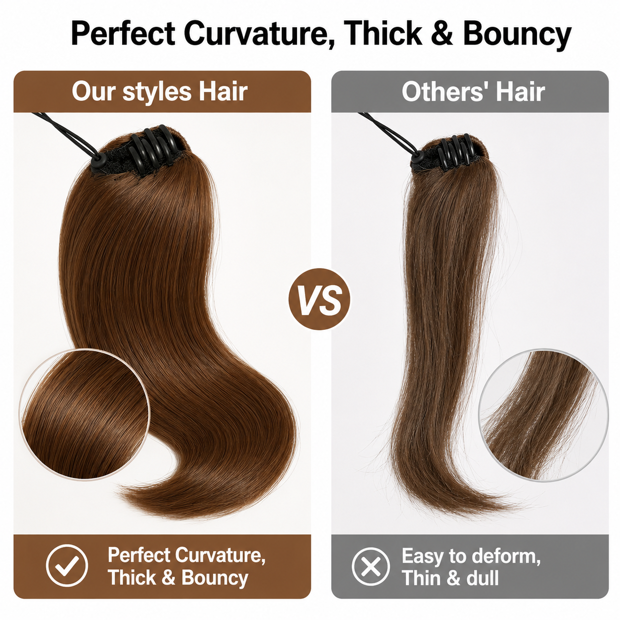 Long Straight Ponytail Extension - Drawstring Ombre Brown Hairpiece