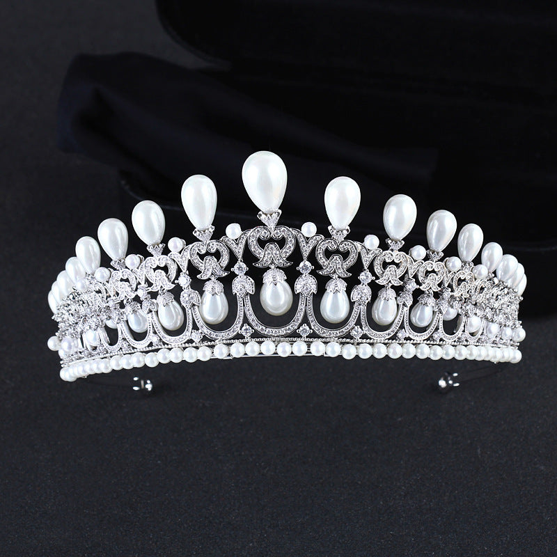 Pearl Crown Platinum Plaid Copper Headband - Silver