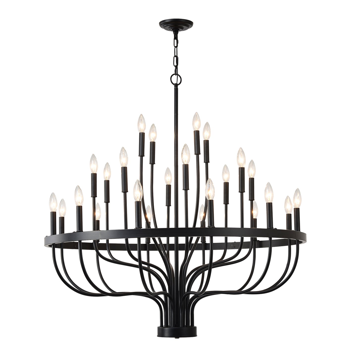 24-Light Black Industrial Chandelier - Modern Farmhouse Pendant Light for Dining & Living Rooms