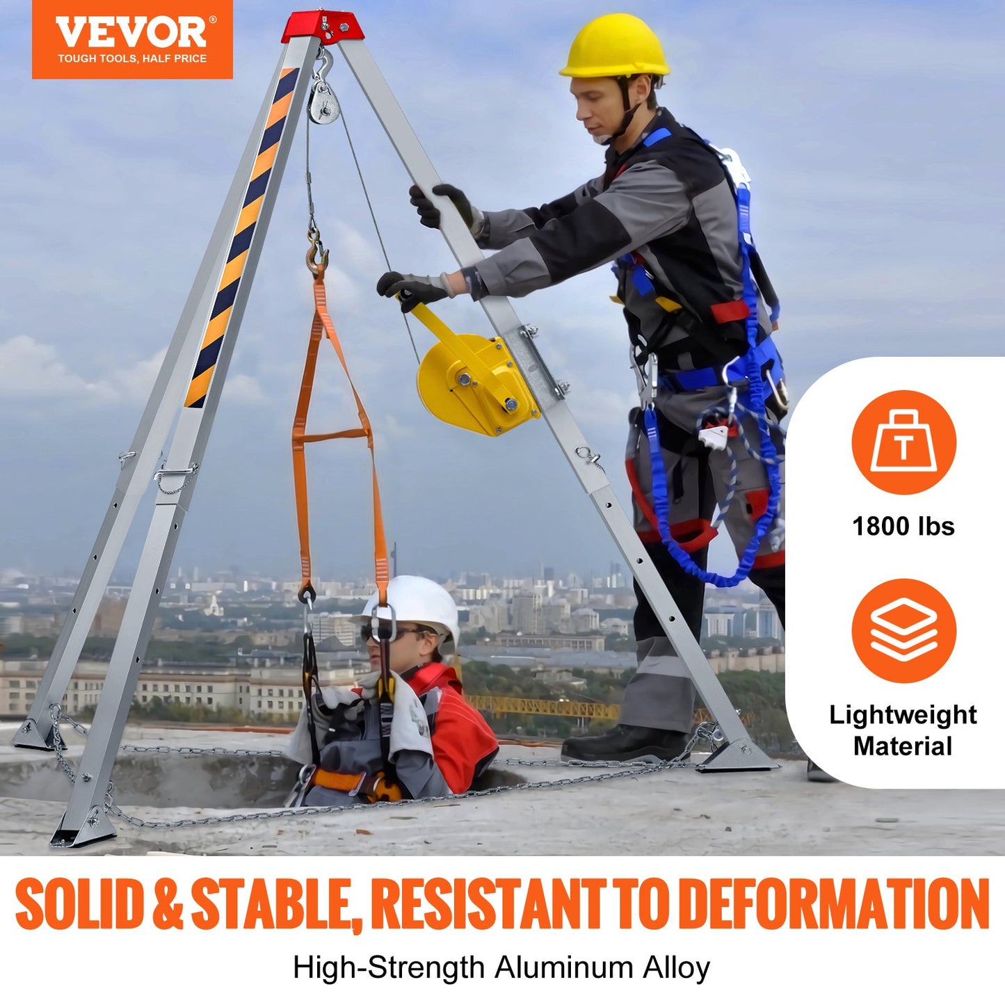 Confined Space Rescue Tripod Kit with 7' Legs, 98' Cable, Fall Protection & Storage Bag