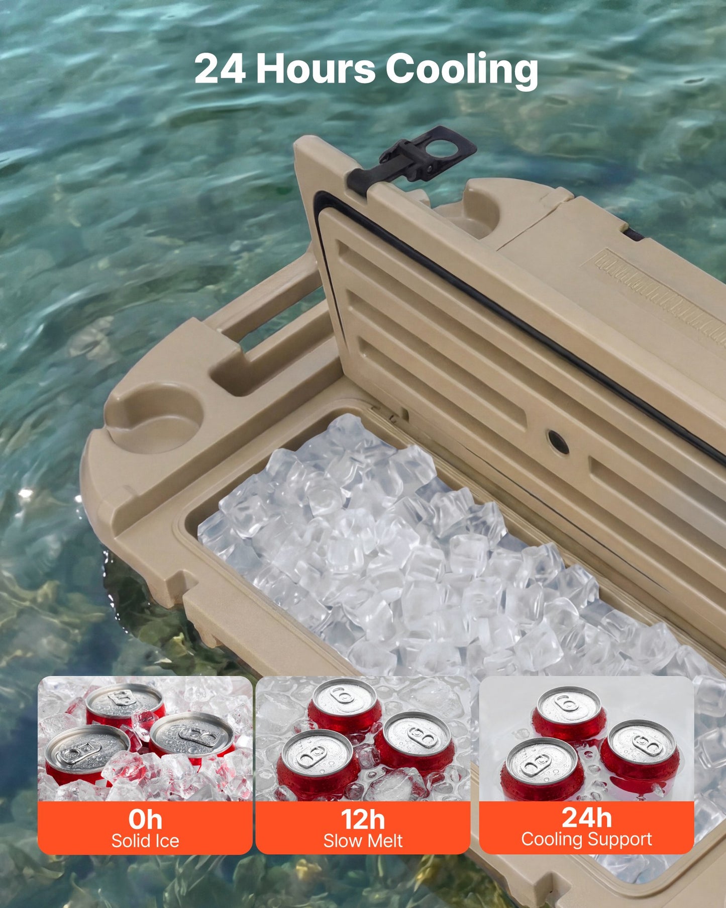 Floating Cooler 40 QT with Dry Storage & Tow Rope - Amphibious Drink Cooler for Water & Land