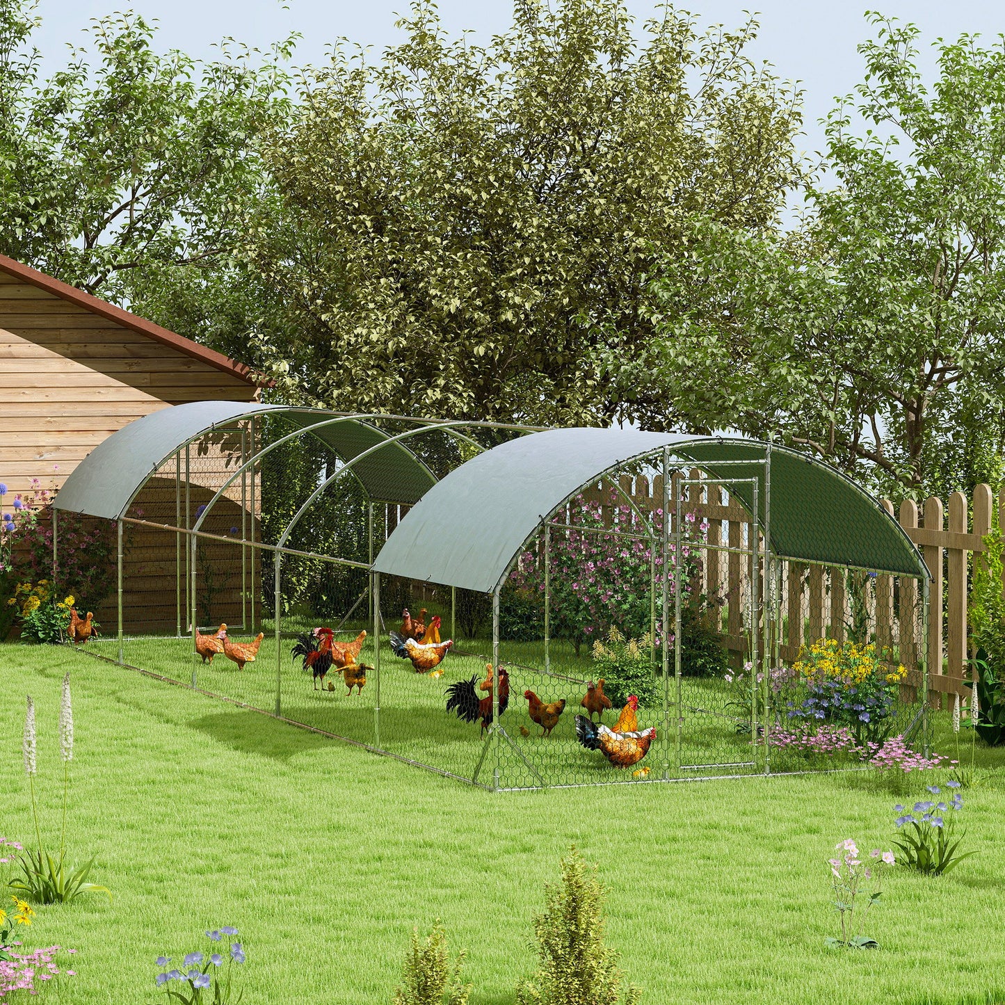 Large Metal Chicken Coop with Waterproof Cover for Outdoor Yard 9.2x31.2x6.5 ft