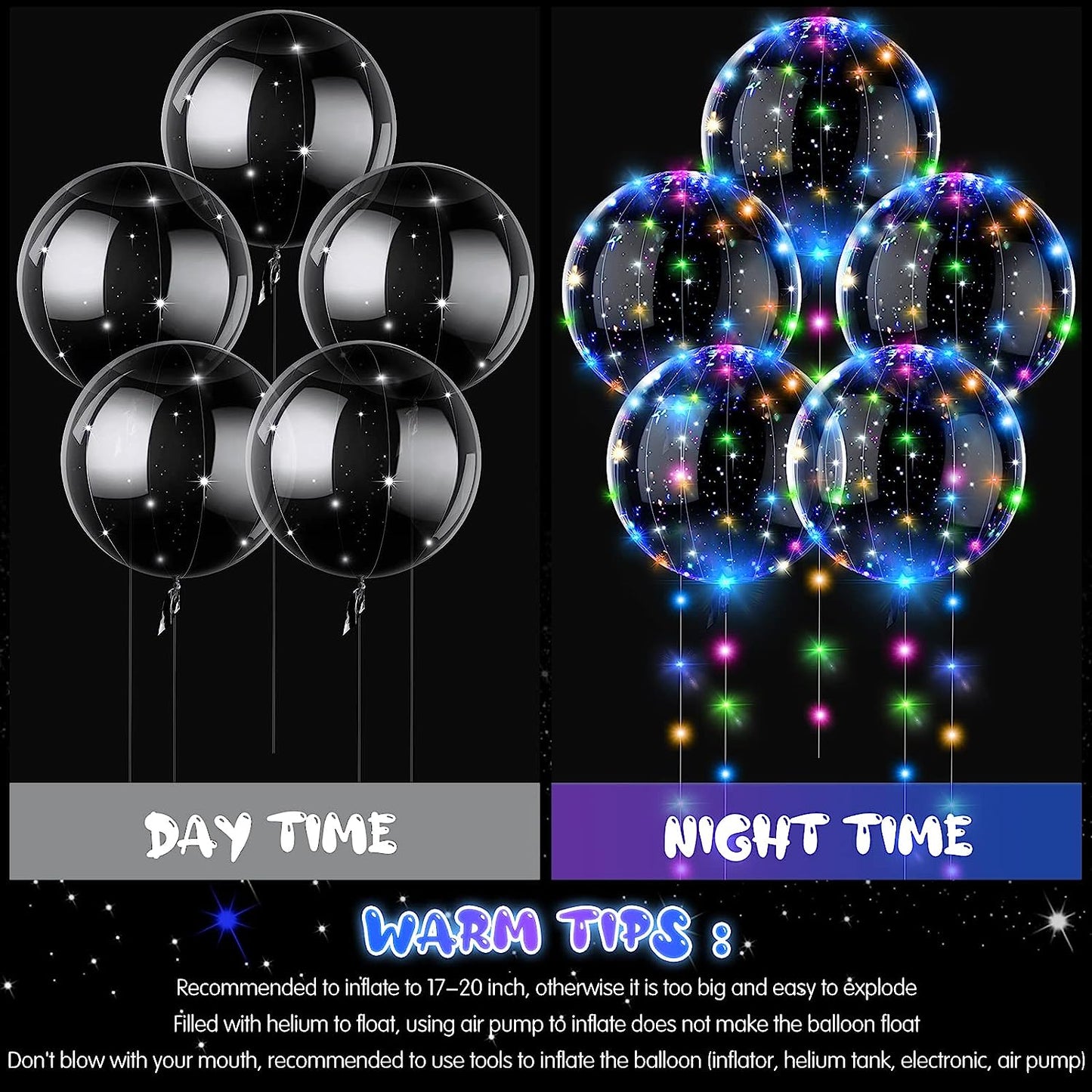Light Up Balloons - 10PCS Clear LED Balloons with String Lights