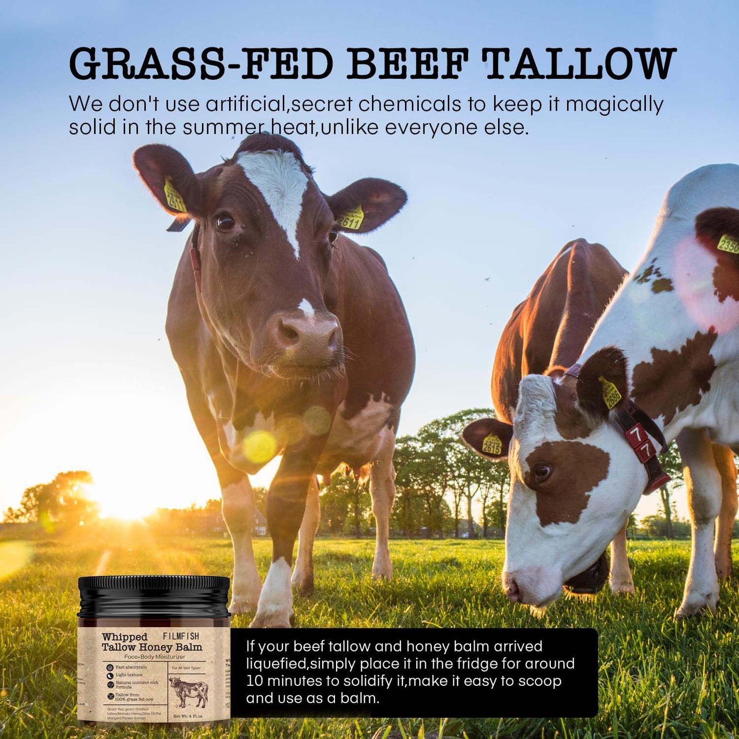 Bee Grass-fed Tallow Facial Cream - 120g Natural Skin Care for All Skin Types