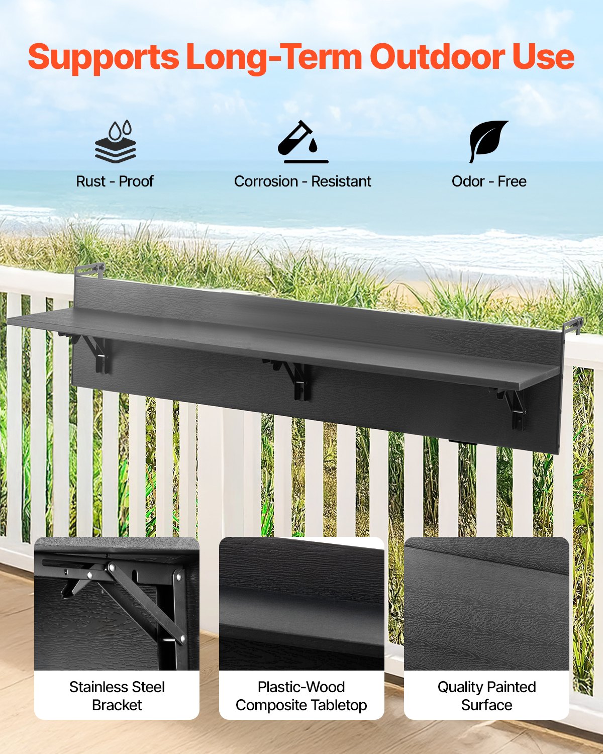Outdoor Balcony Hanging Table 12x48 Foldable Railing Bar Table - Multicolor