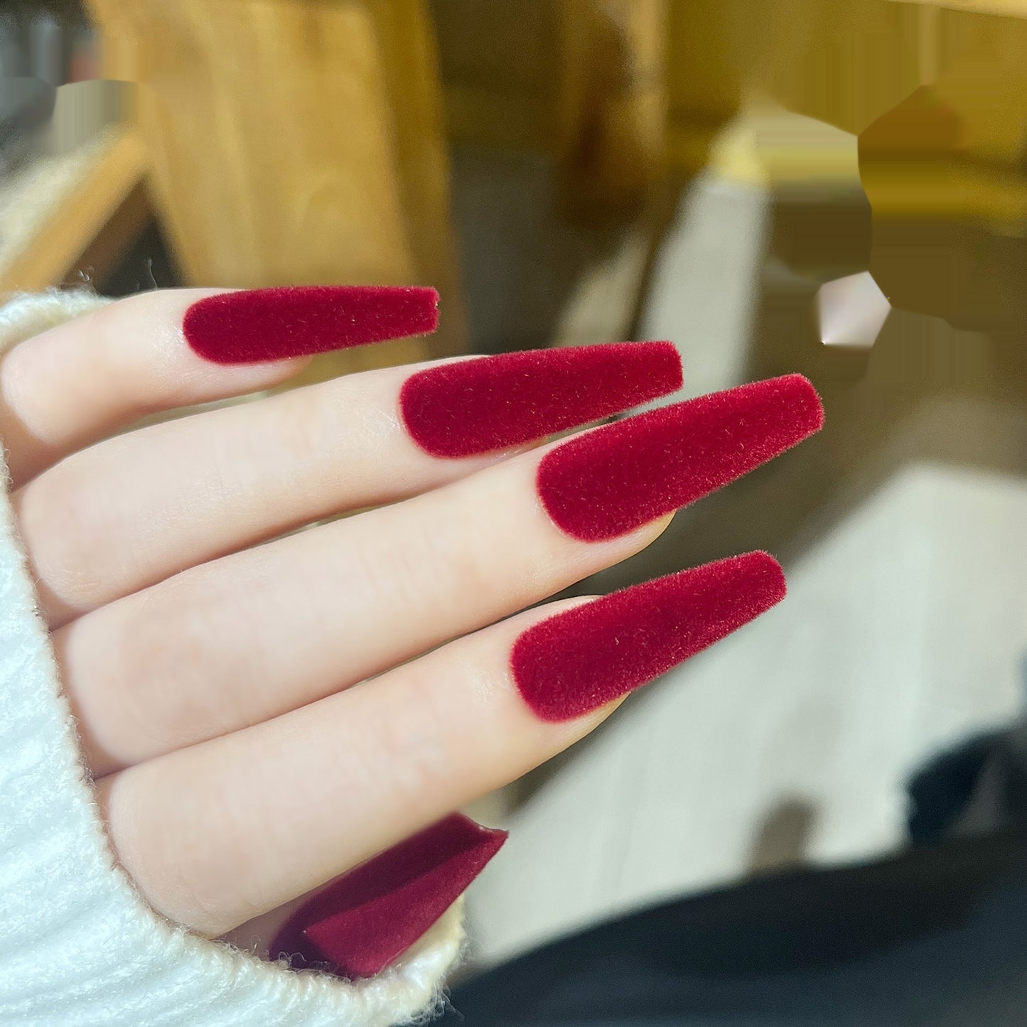 Red Velvet Nail Tips - Long Ladder Fake Nails for Manicure - 40 Pack