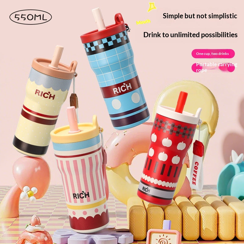 Insulated Stainless Steel Travel Mug with Straw - Large Capacity Coffee Cup