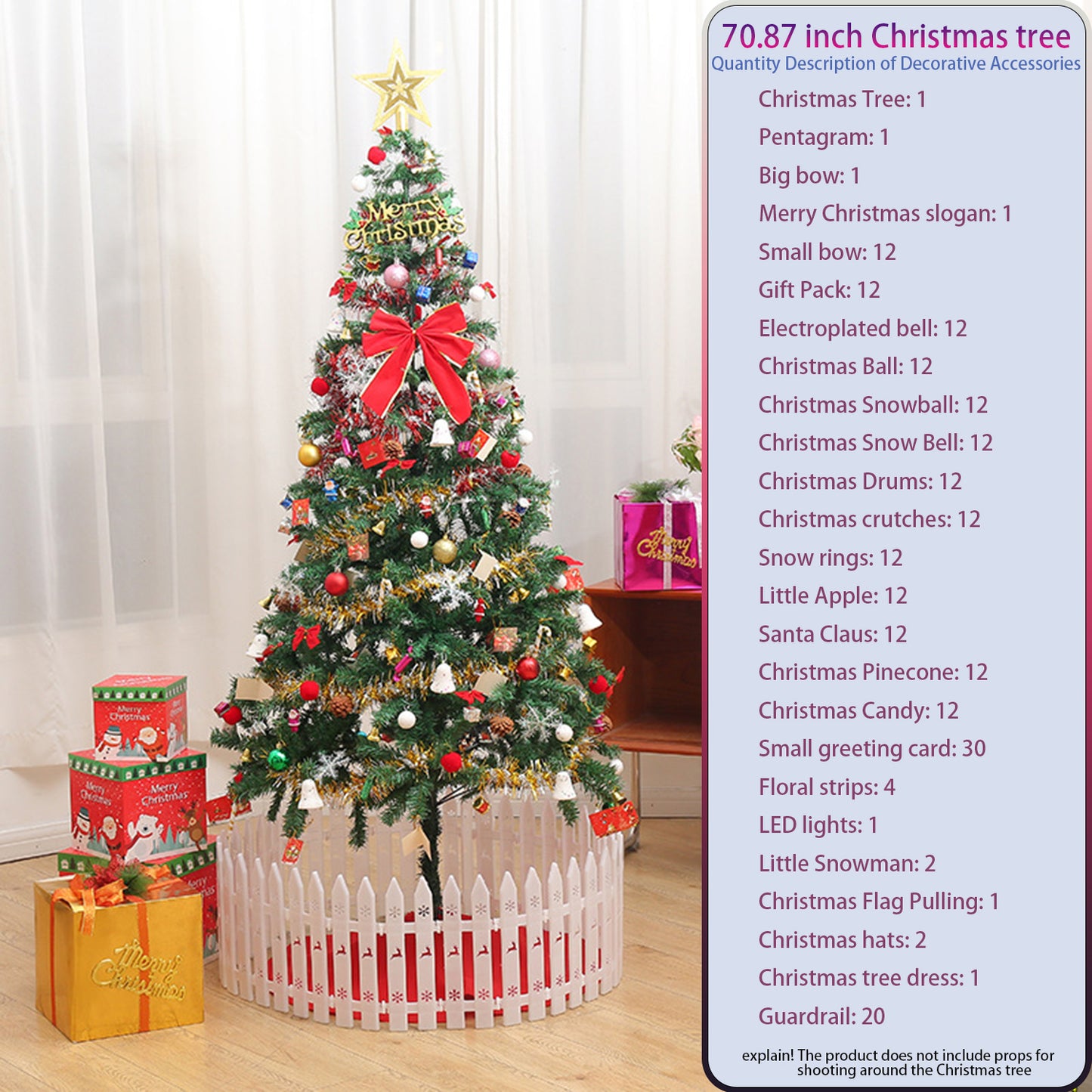 6ft Artificial Christmas Tree with LED Lights, 195 Pendants & Skirt