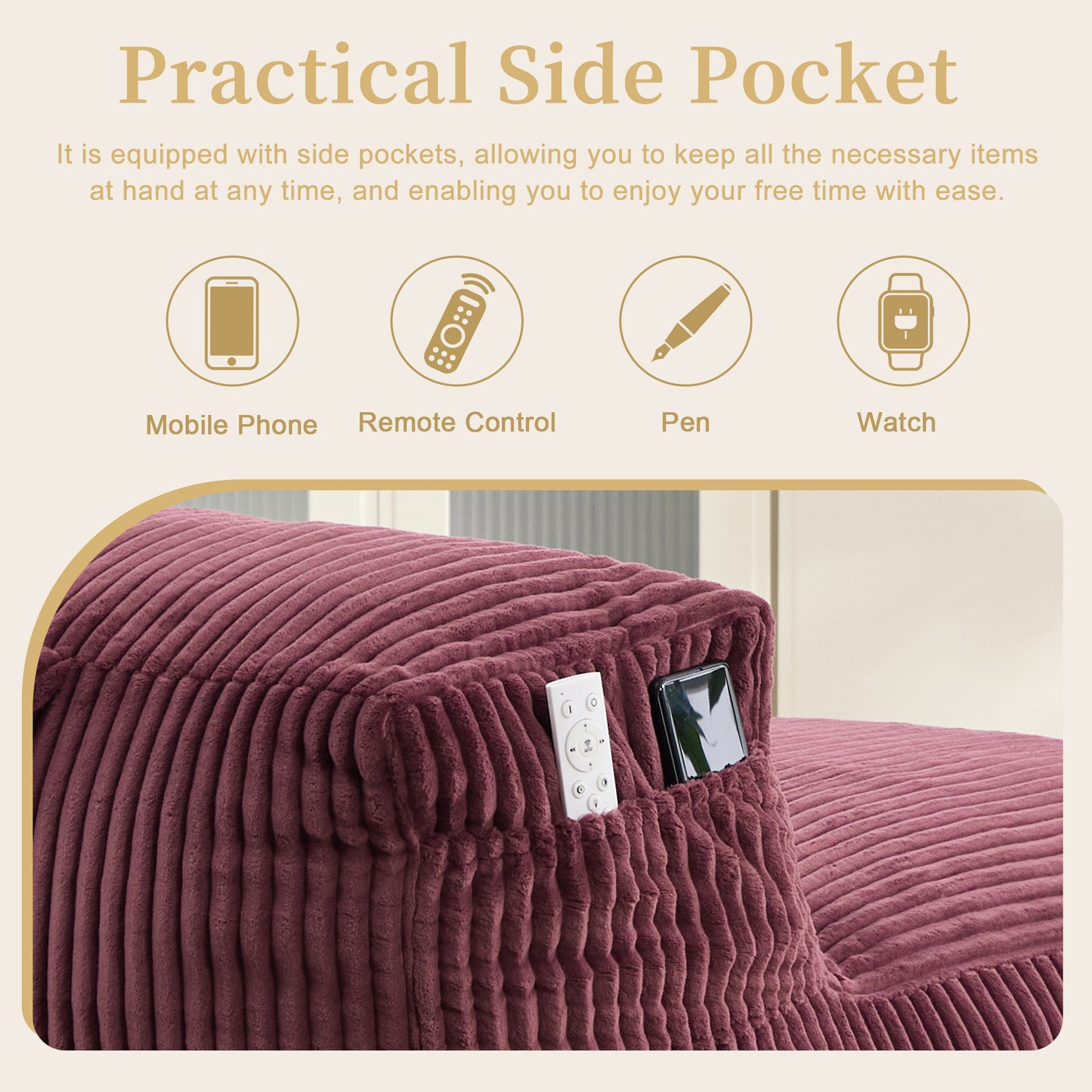 Big Bean Bag Chair for Adults - Comfy Memory Foam Lounger with Ottoman - Wine Red