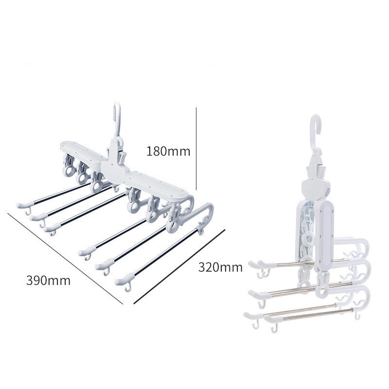 Folding Pant Rack with Clips - Retractable Wardrobe Organizer for Clothes Storage